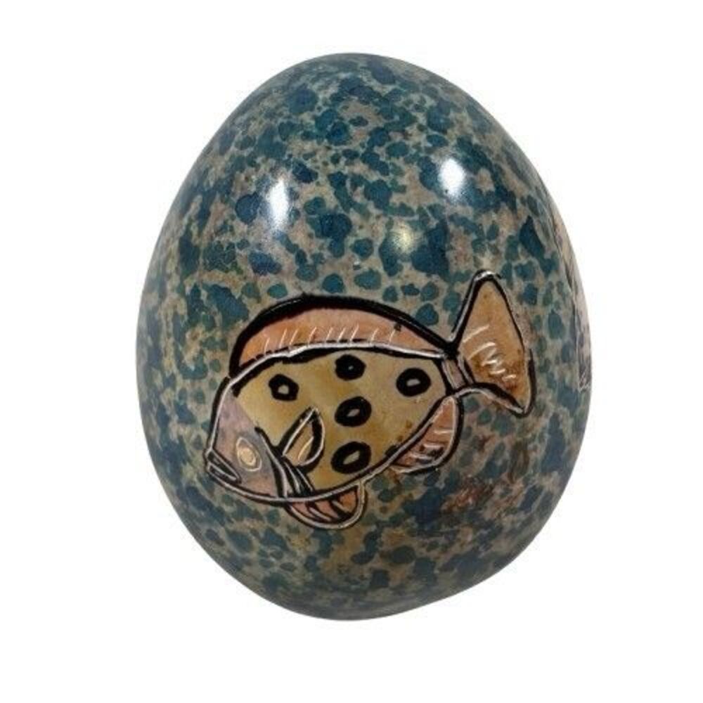 Marble Onyx Stone Dragon Easter Egg Alabaster Granite Hand Carved Fish Kenyan